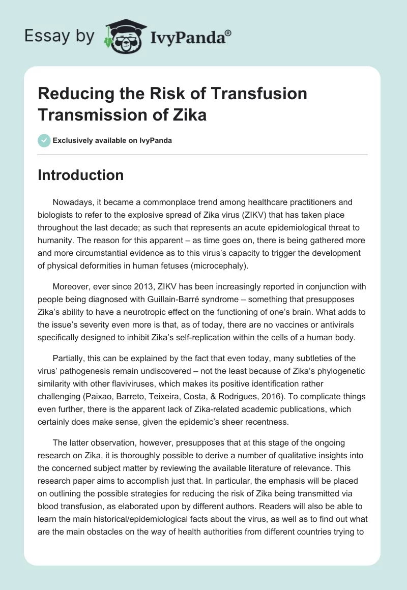 Reducing the Risk of Transfusion Transmission of Zika. Page 1