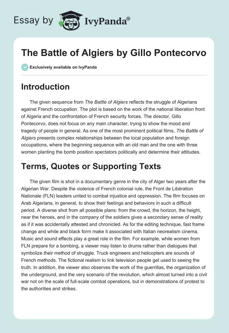 "The Battle of Algiers" by Gillo Pontecorvo. Page 1