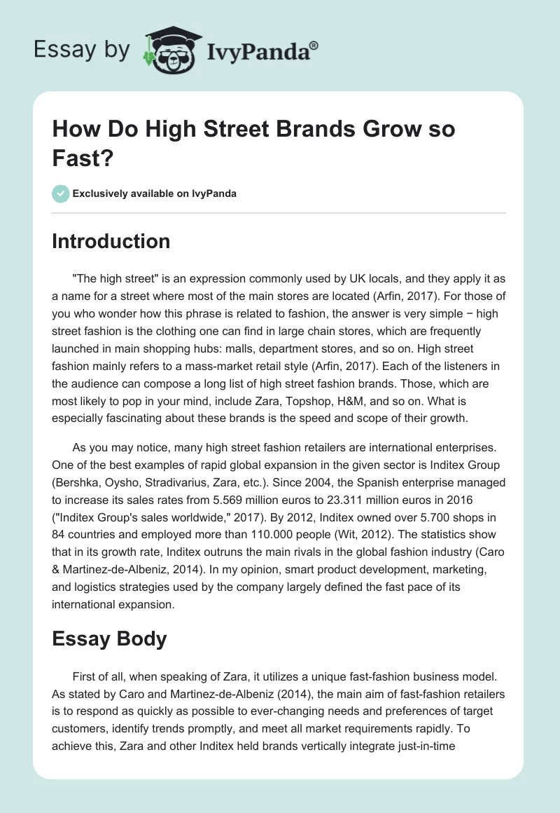 How Do High Street Brands Grow so Fast?. Page 1