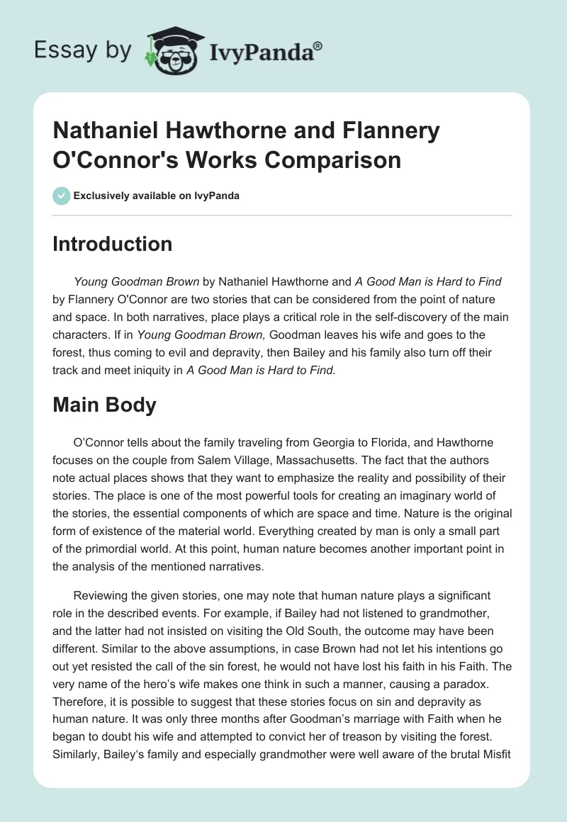 Nathaniel Hawthorne and Flannery O'Connor's Works Comparison. Page 1