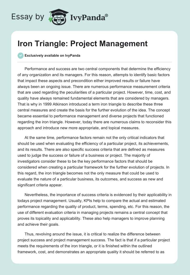 Iron Triangle: Project Management. Page 1