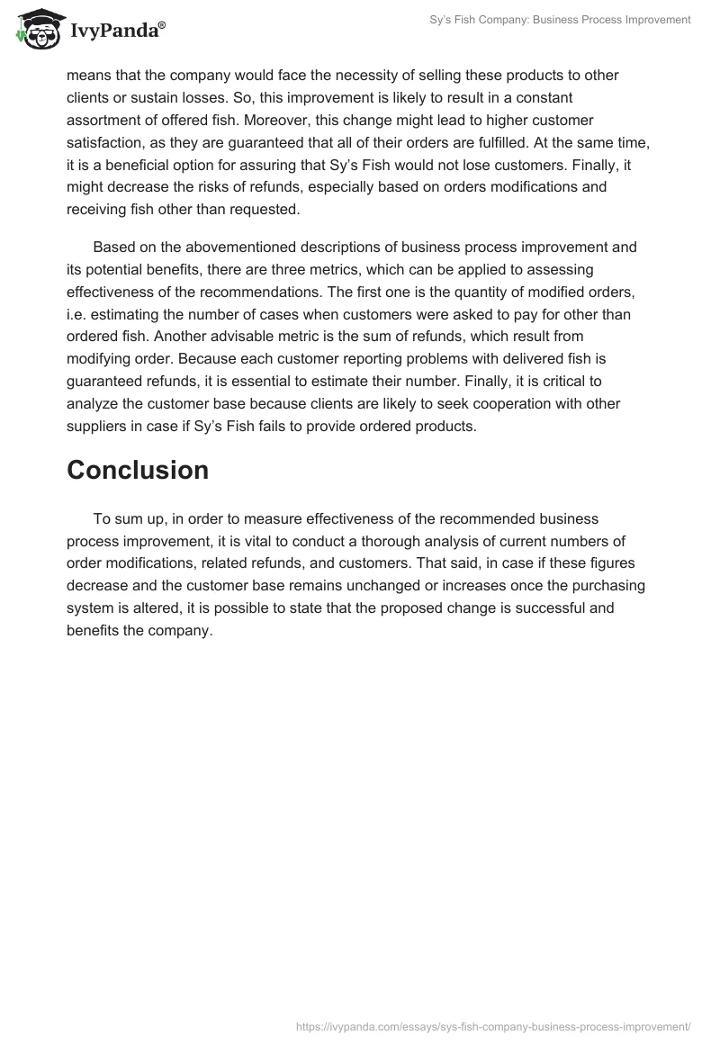 Sy’s Fish Company: Business Process Improvement. Page 2
