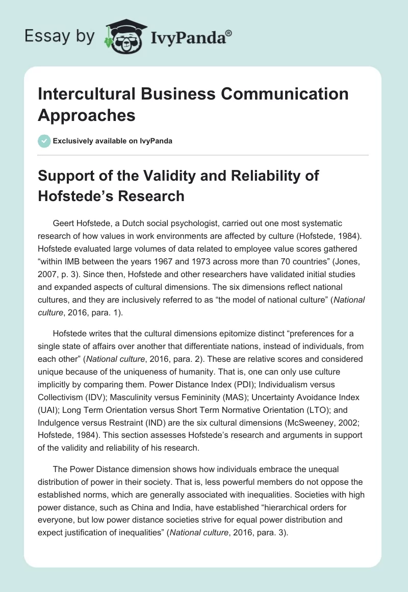 Intercultural Business Communication Approaches. Page 1