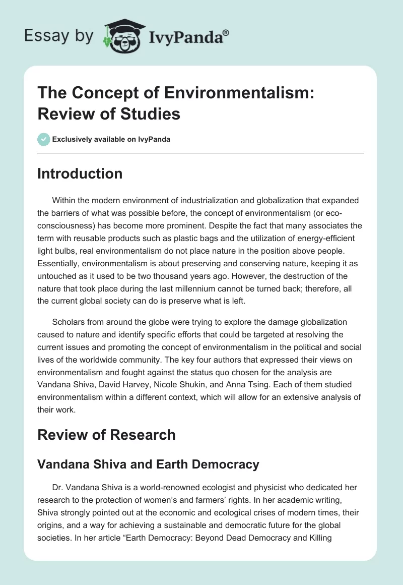 The Concept of Environmentalism: Review of Studies. Page 1
