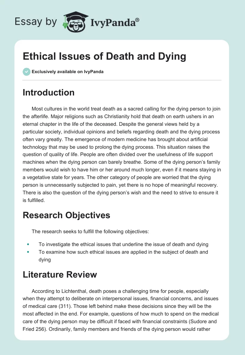 Ethical Issues of Death and Dying. Page 1