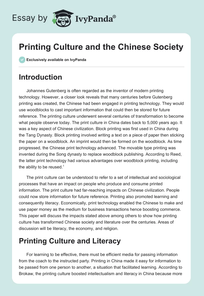 Printing Culture and the Chinese Society. Page 1