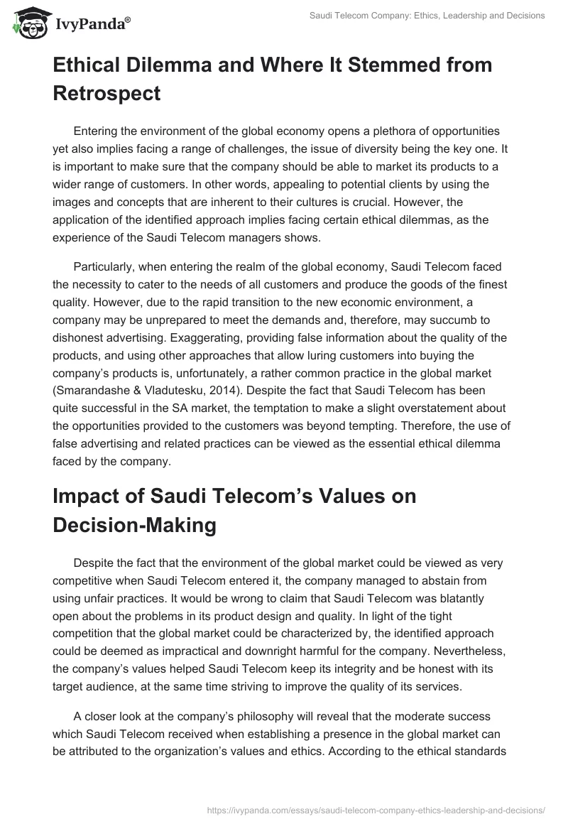 Saudi Telecom Company: Ethics, Leadership and Decisions. Page 2