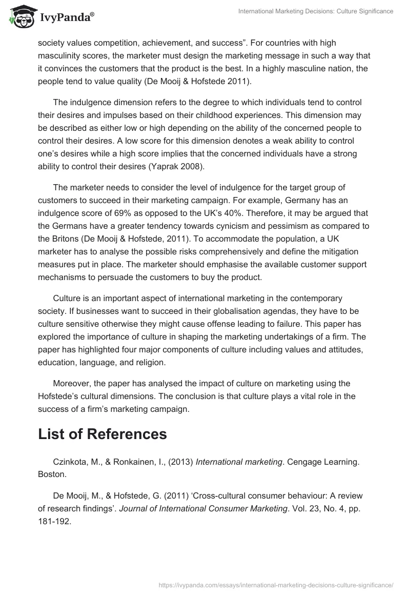 International Marketing Decisions: Culture Significance. Page 4