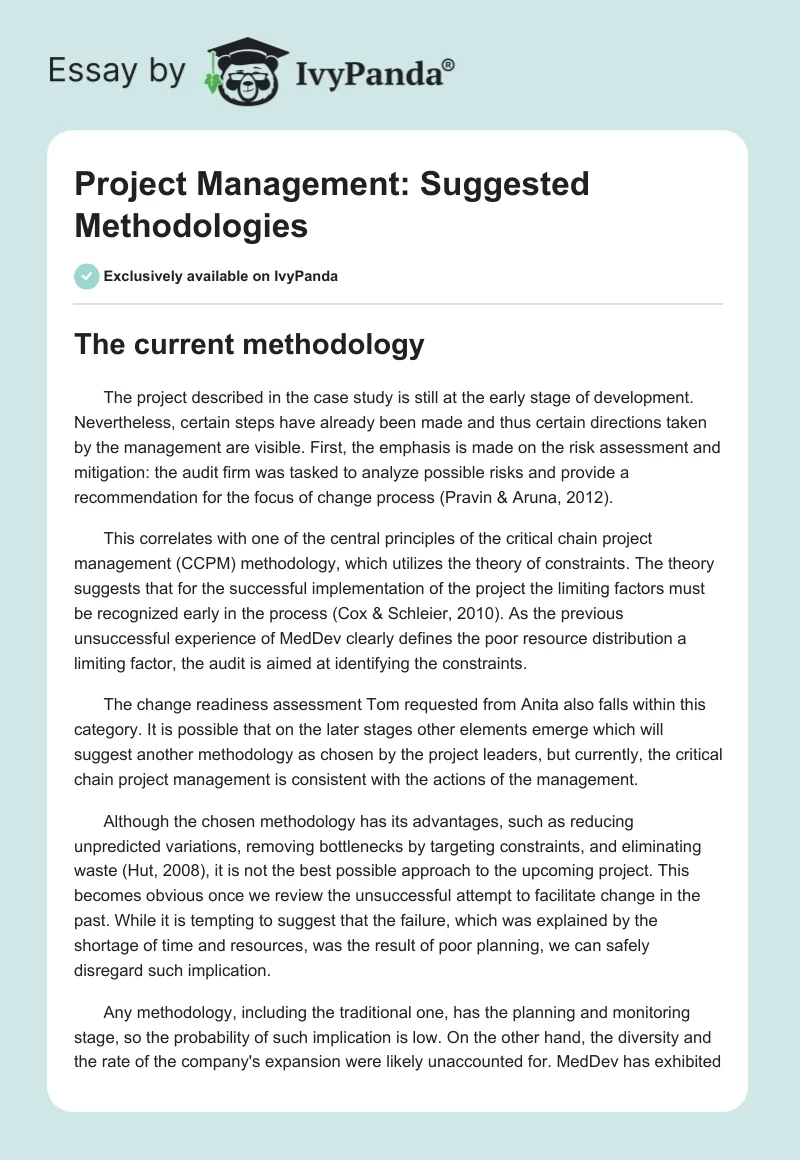 Project Management: Suggested Methodologies. Page 1