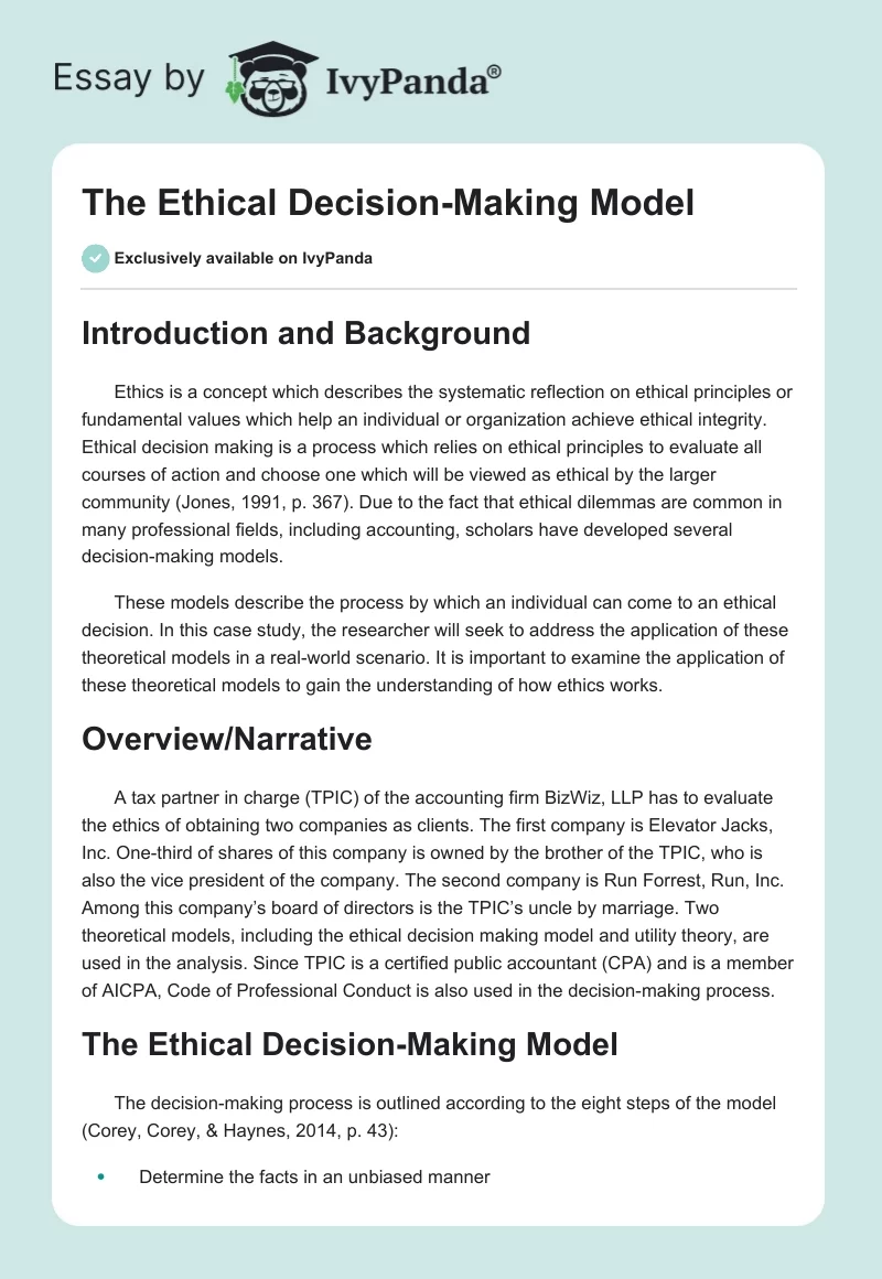 The Ethical Decision-Making Model. Page 1