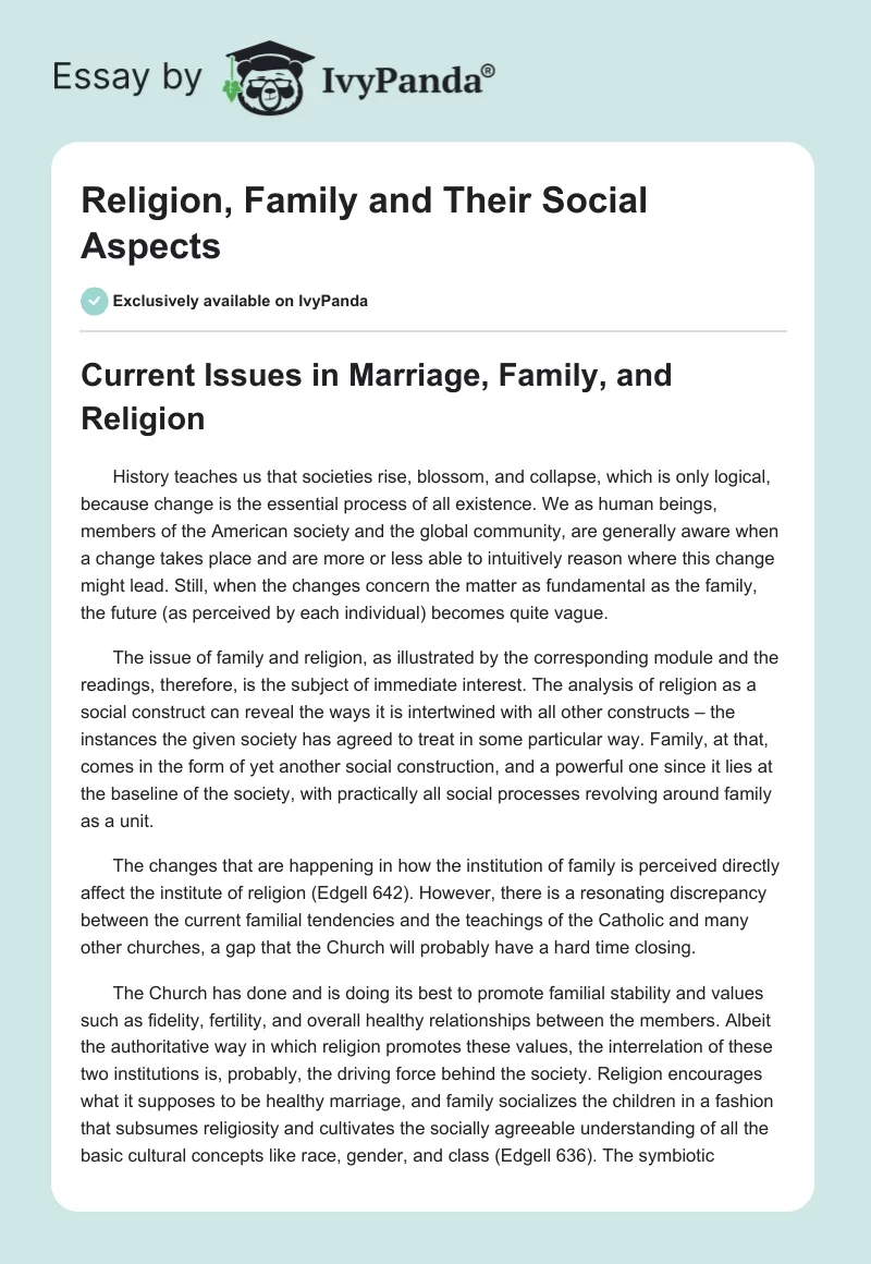 Religion, Family and Their Social Aspects. Page 1