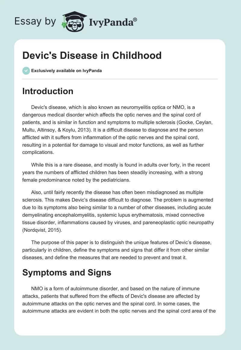 Devic's Disease in Childhood. Page 1