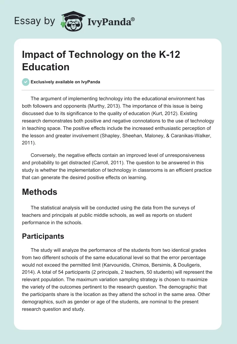 Impact of Technology on the K-12 Education. Page 1