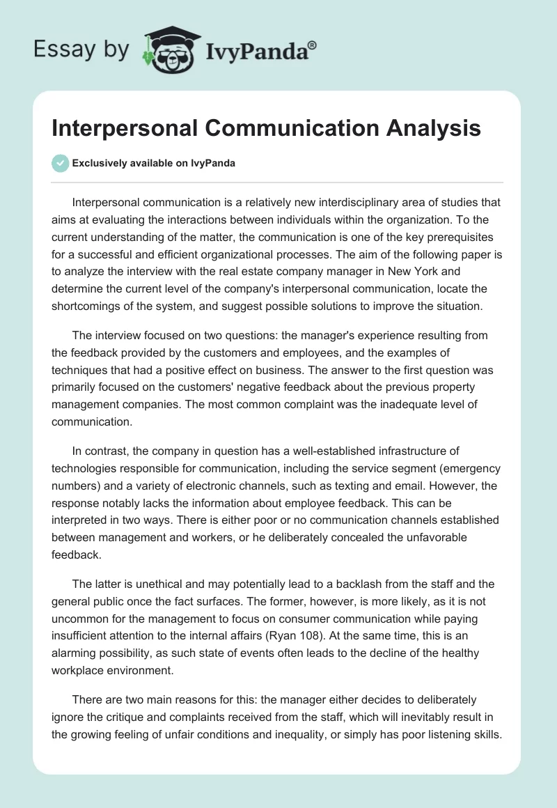 Interpersonal Communication Analysis. Page 1