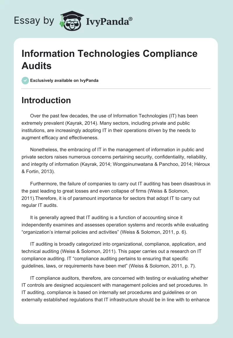 Information Technologies Compliance Audits. Page 1