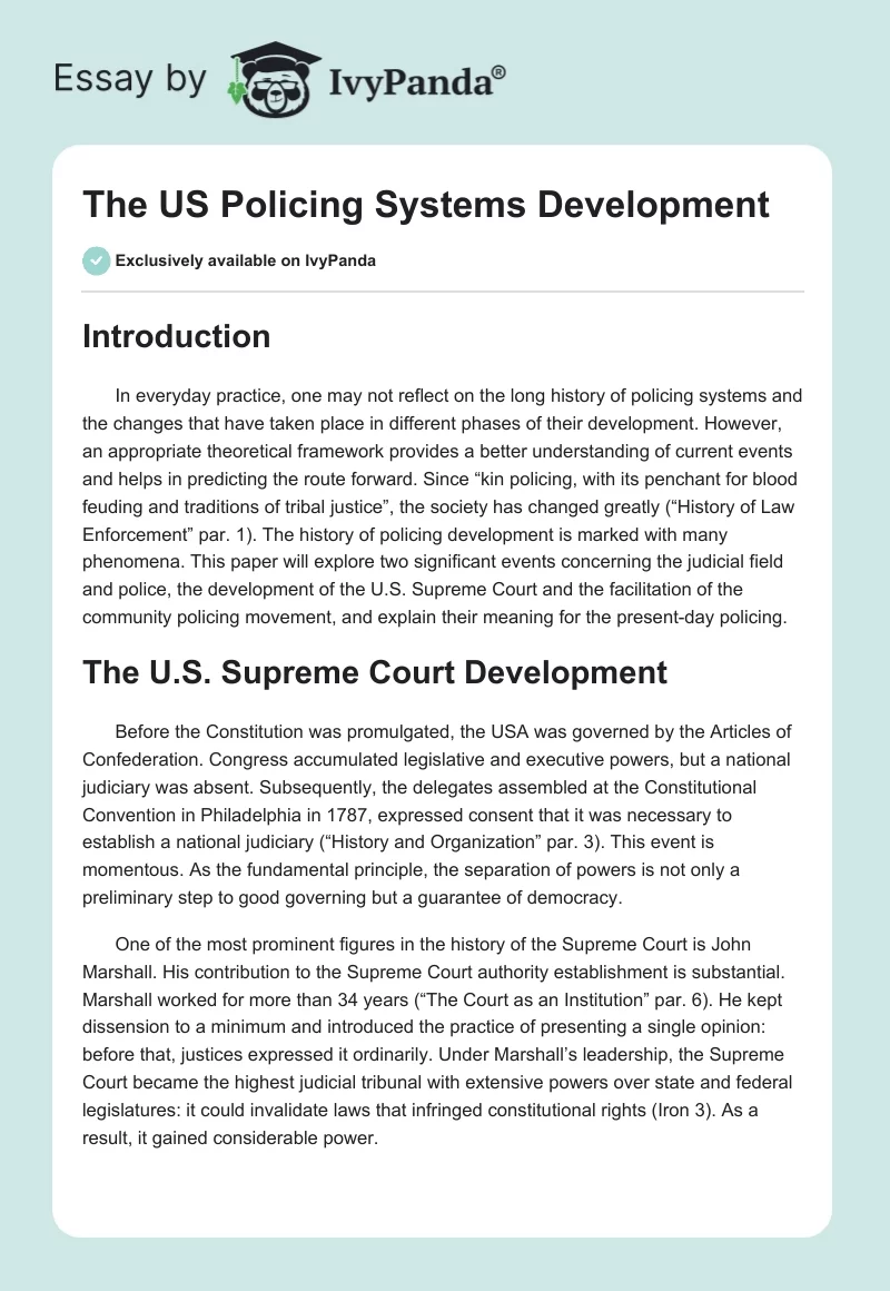 The US Policing Systems Development. Page 1
