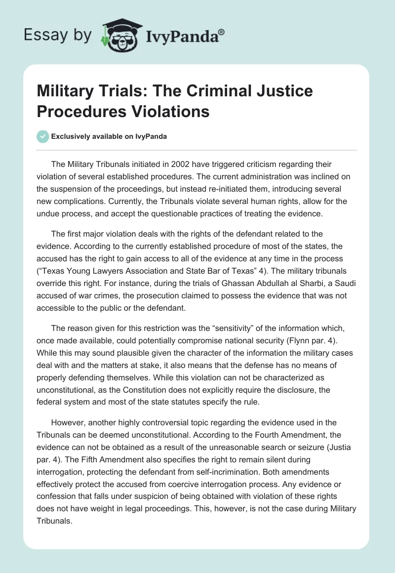 Military Trials: The Criminal Justice Procedures Violations. Page 1