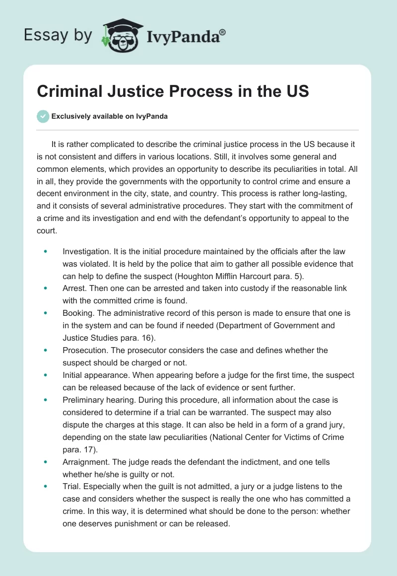Criminal Justice Process in the US. Page 1