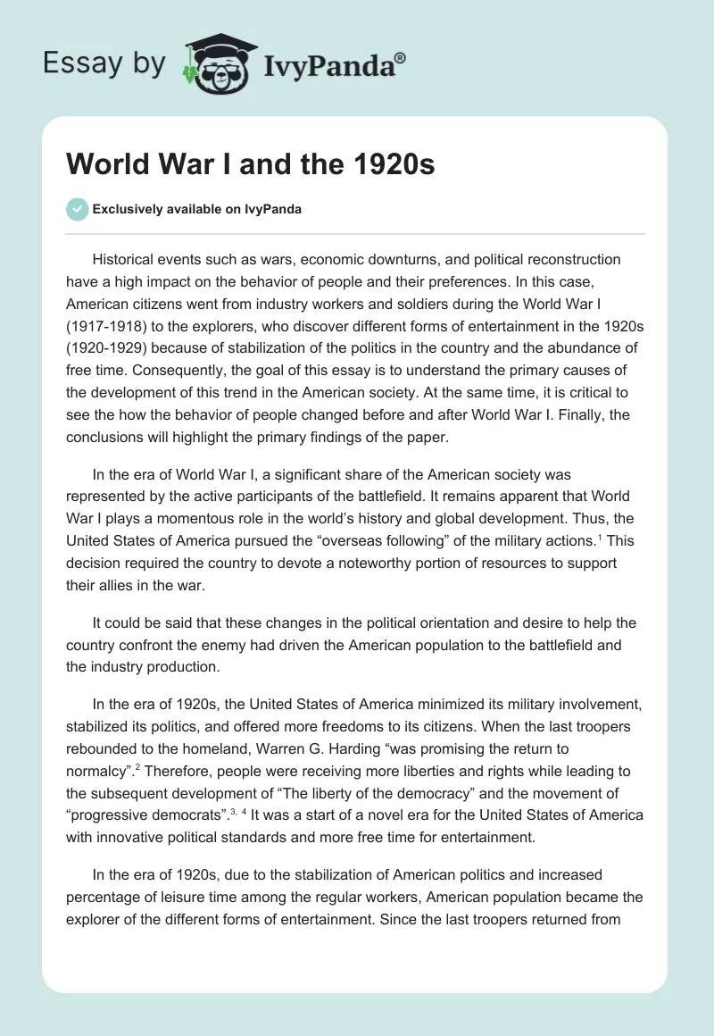 World War I and the 1920s. Page 1