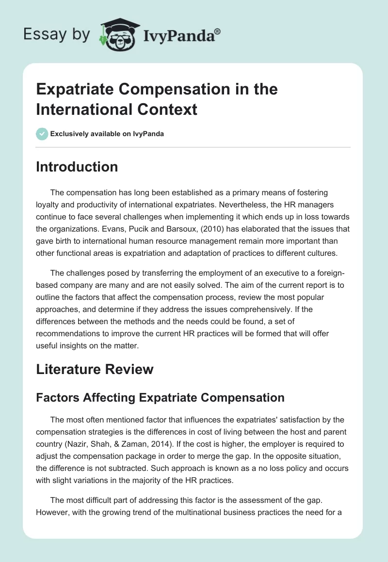 Expatriate Compensation in the International Context. Page 1