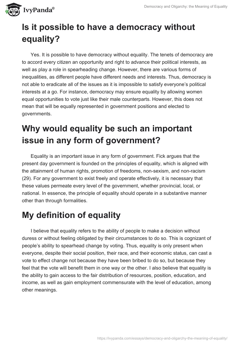 Democracy and Oligarchy: the Meaning of Equality. Page 3