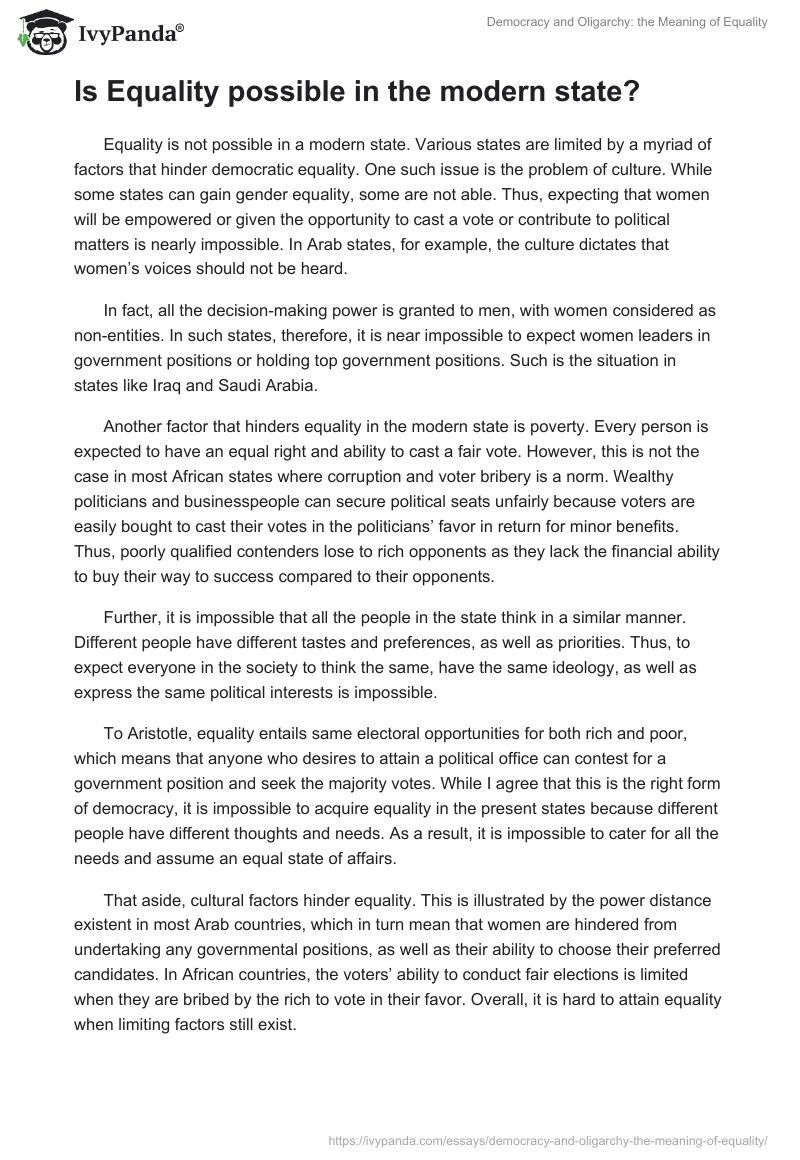 Democracy and Oligarchy: the Meaning of Equality. Page 4