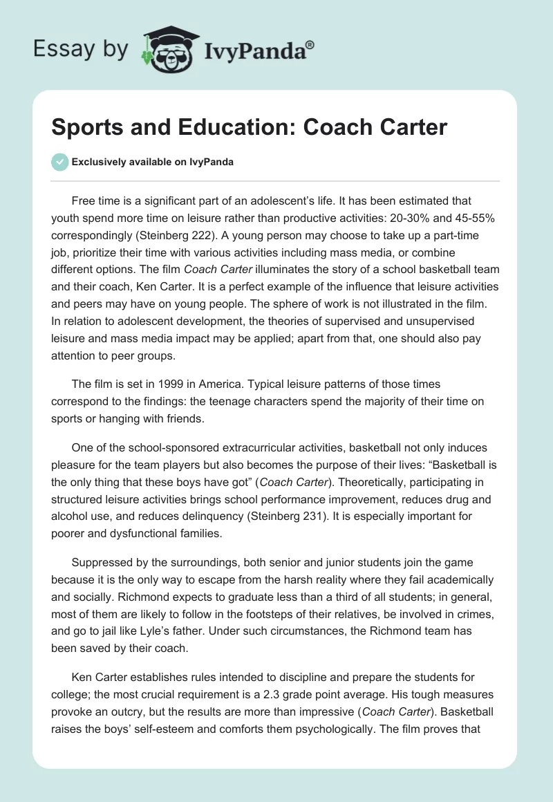 Sports and Education: "Coach Carter". Page 1