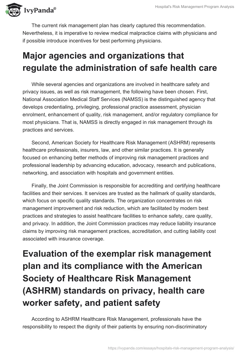 Hospital's Risk Management Program Analysis. Page 3