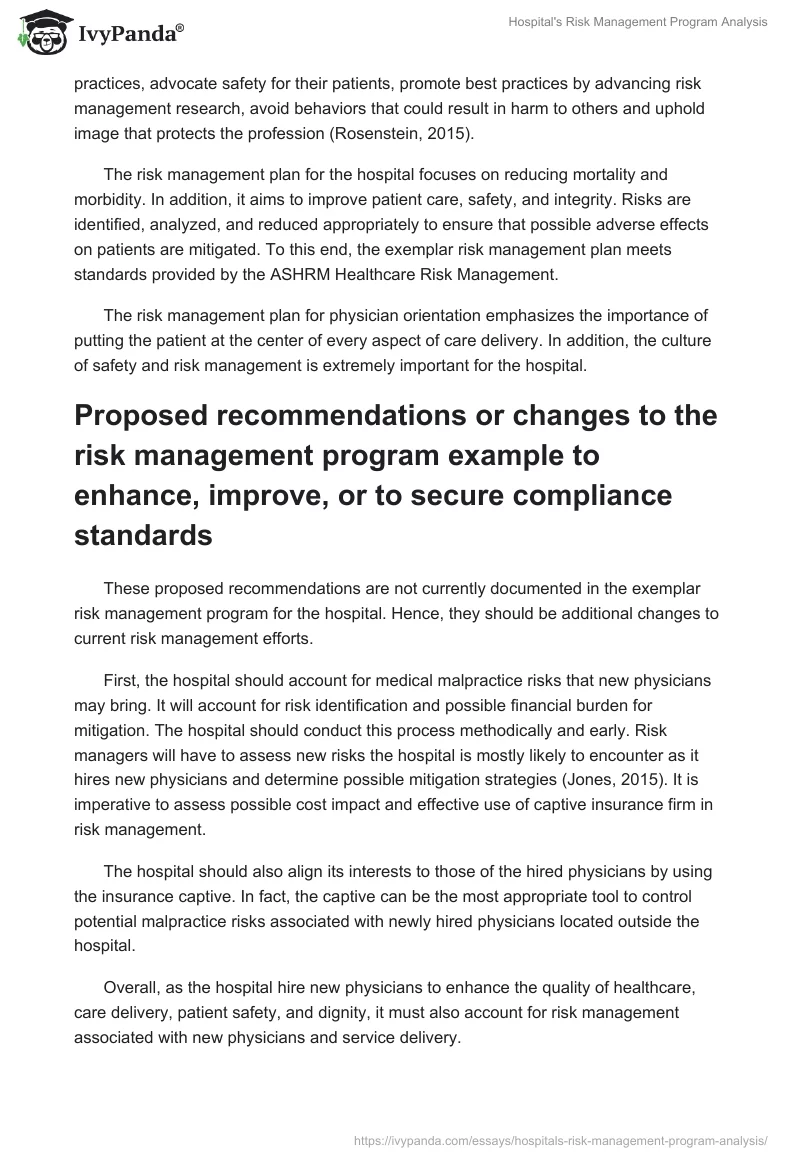 Hospital's Risk Management Program Analysis. Page 4