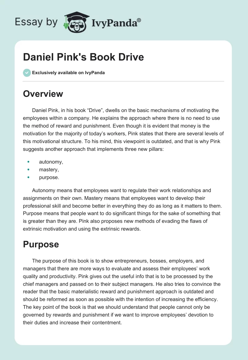 Daniel Pink's Book "Drive". Page 1