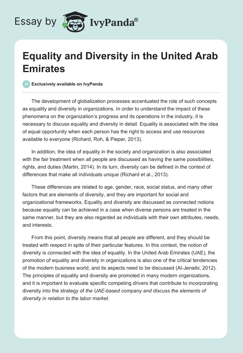 Equality and Diversity in the United Arab Emirates. Page 1