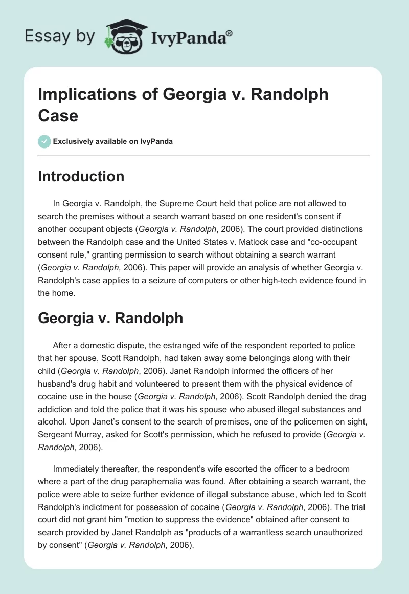 Implications of Georgia v. Randolph Case. Page 1