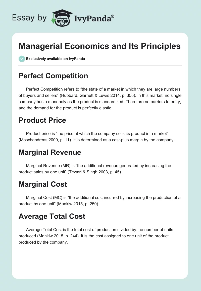 Managerial Economics and Its Principles. Page 1