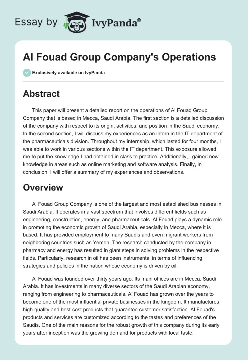 Al Fouad Group Company's Operations. Page 1