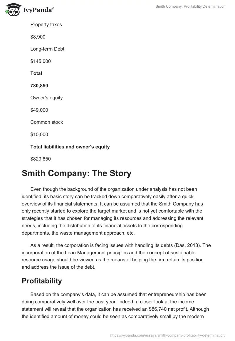 Smith Company: Profitability Determination. Page 4