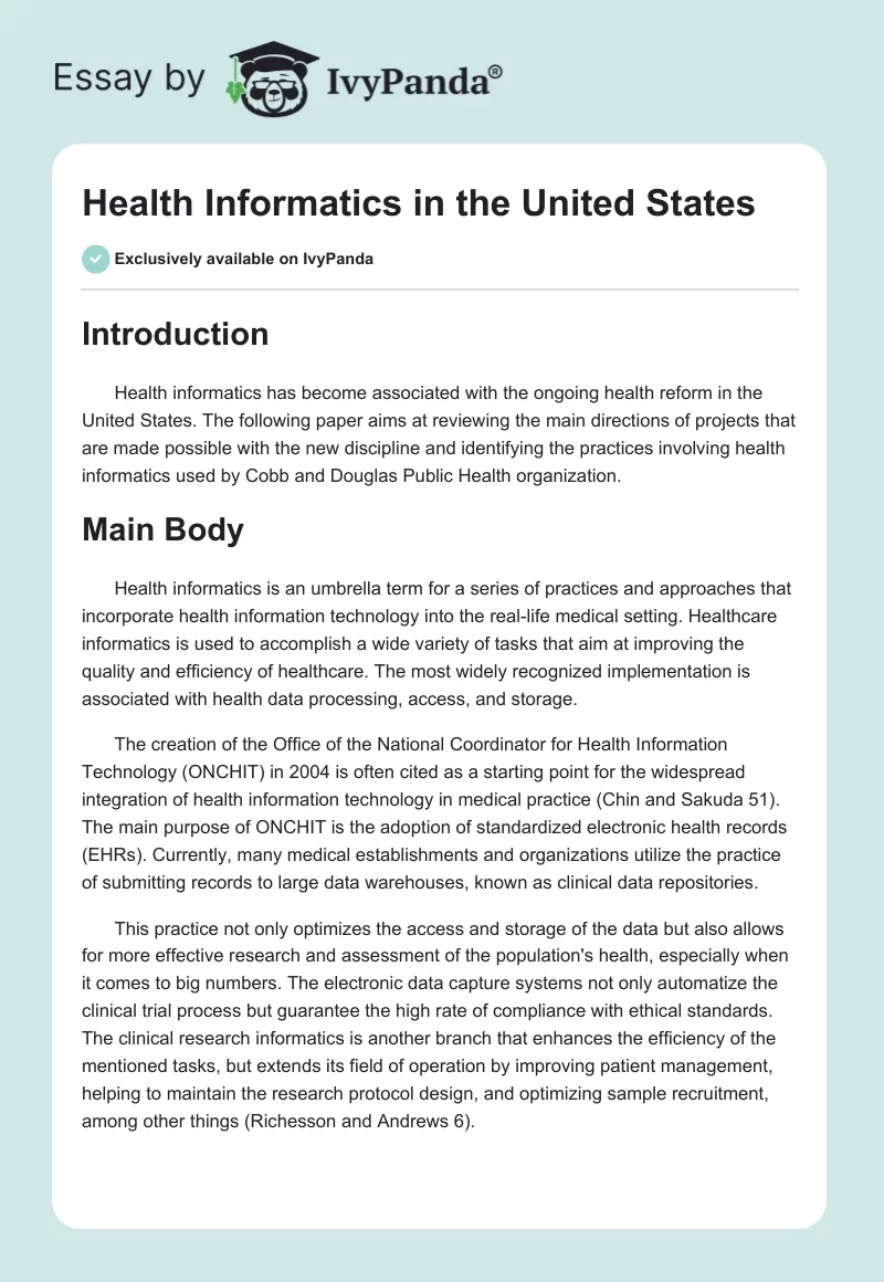 Health Informatics in the United States. Page 1