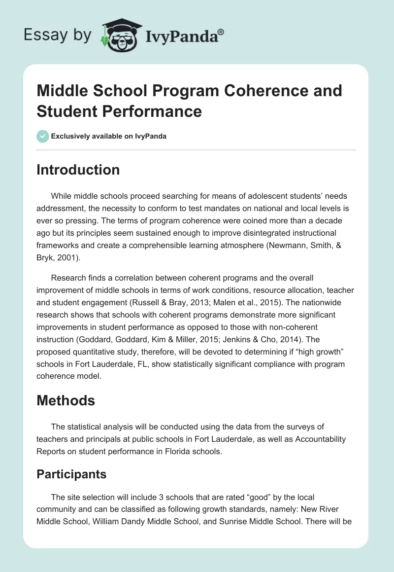 Middle School Program Coherence and Student Performance. Page 1