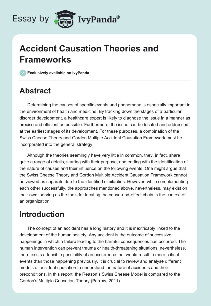 Accident Causation Theories and Frameworks. Page 1