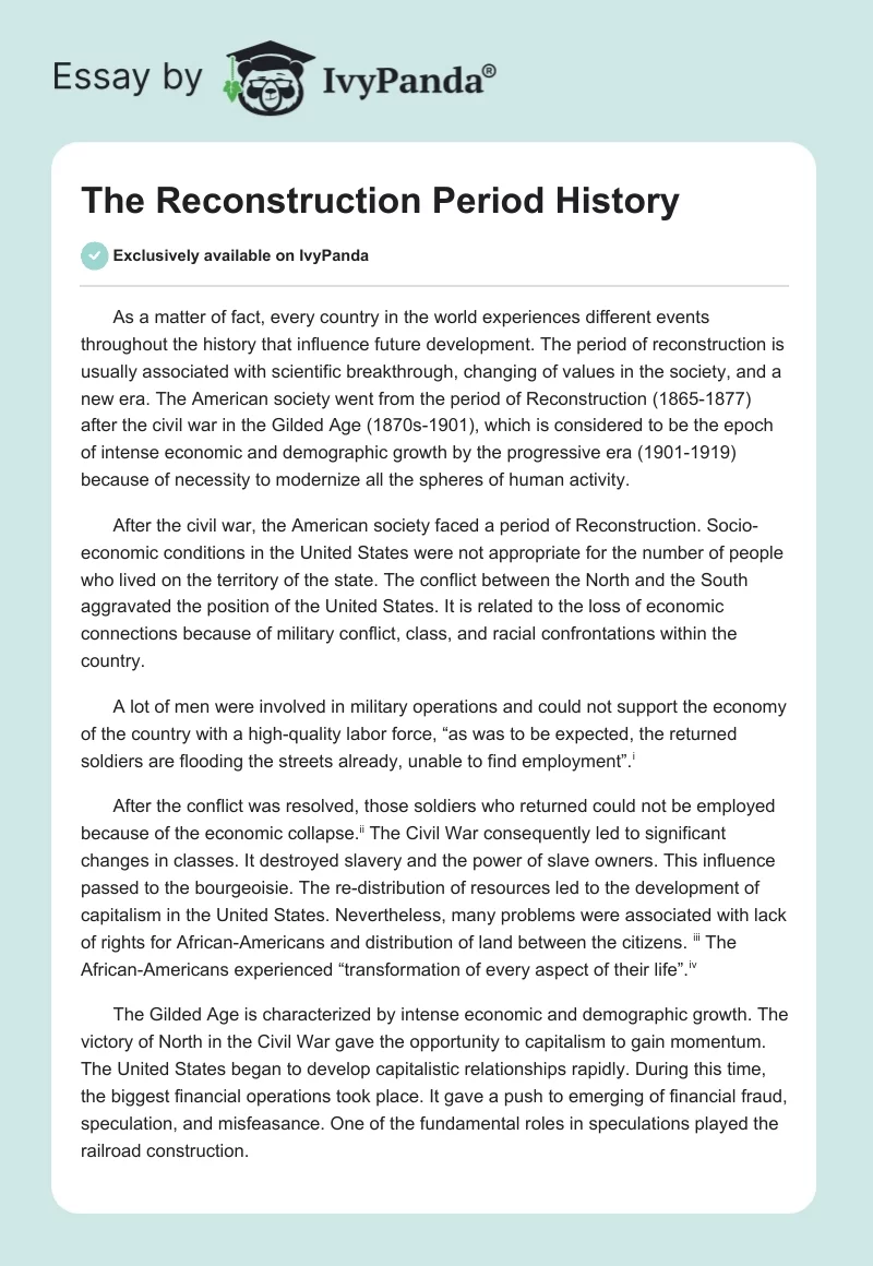 The Reconstruction Period History. Page 1