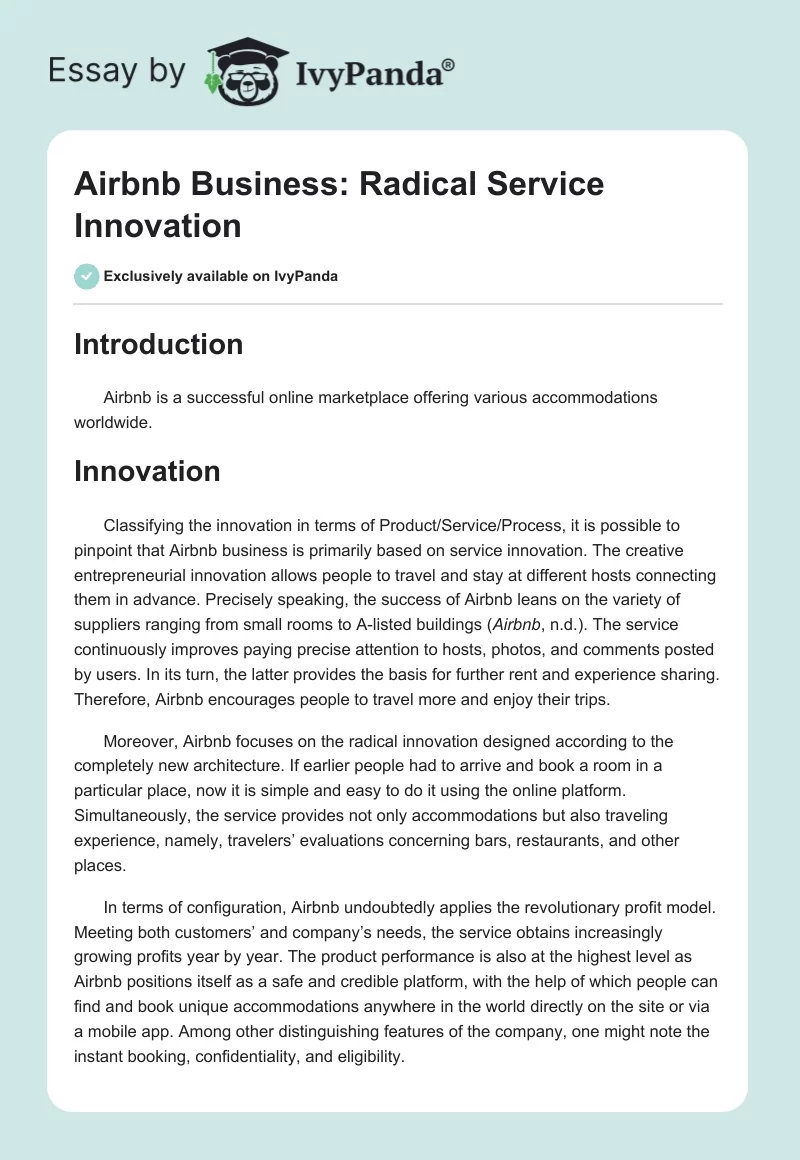 Airbnb Business: Radical Service Innovation. Page 1