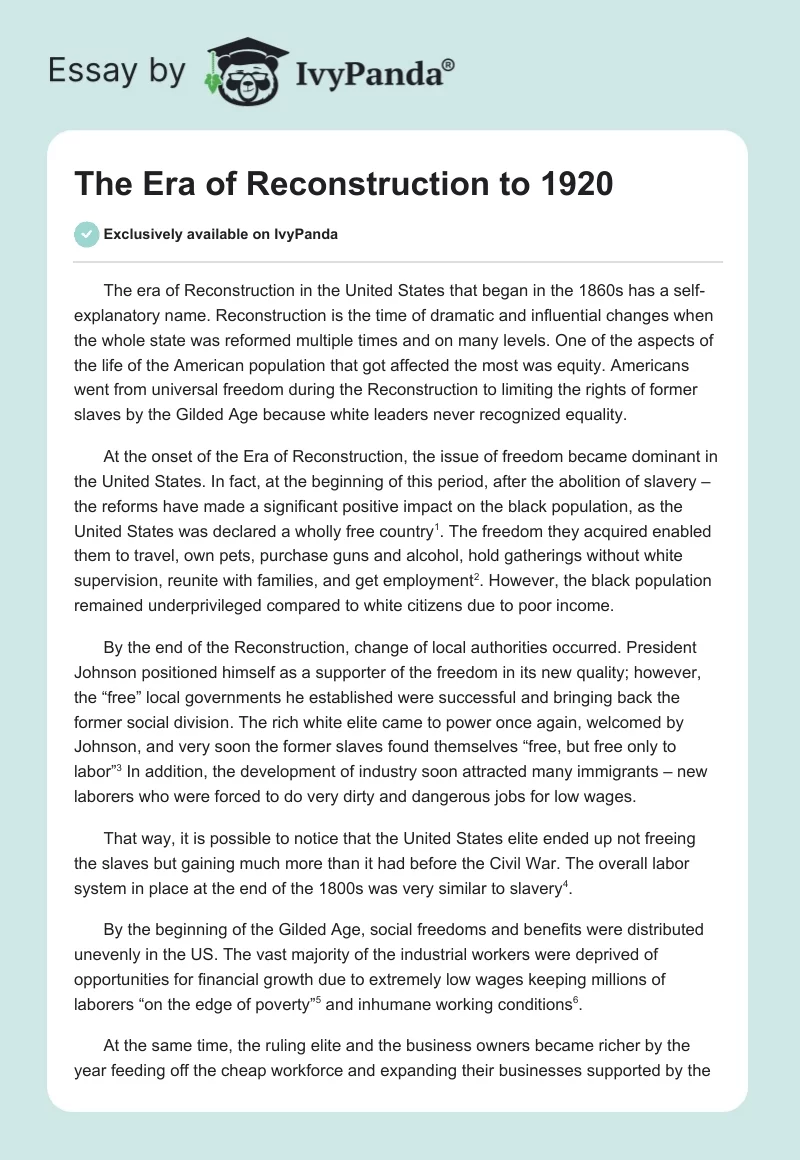 The Era of Reconstruction to 1920. Page 1