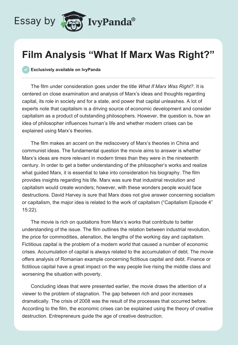 Film Analysis “What If Marx Was Right?”. Page 1