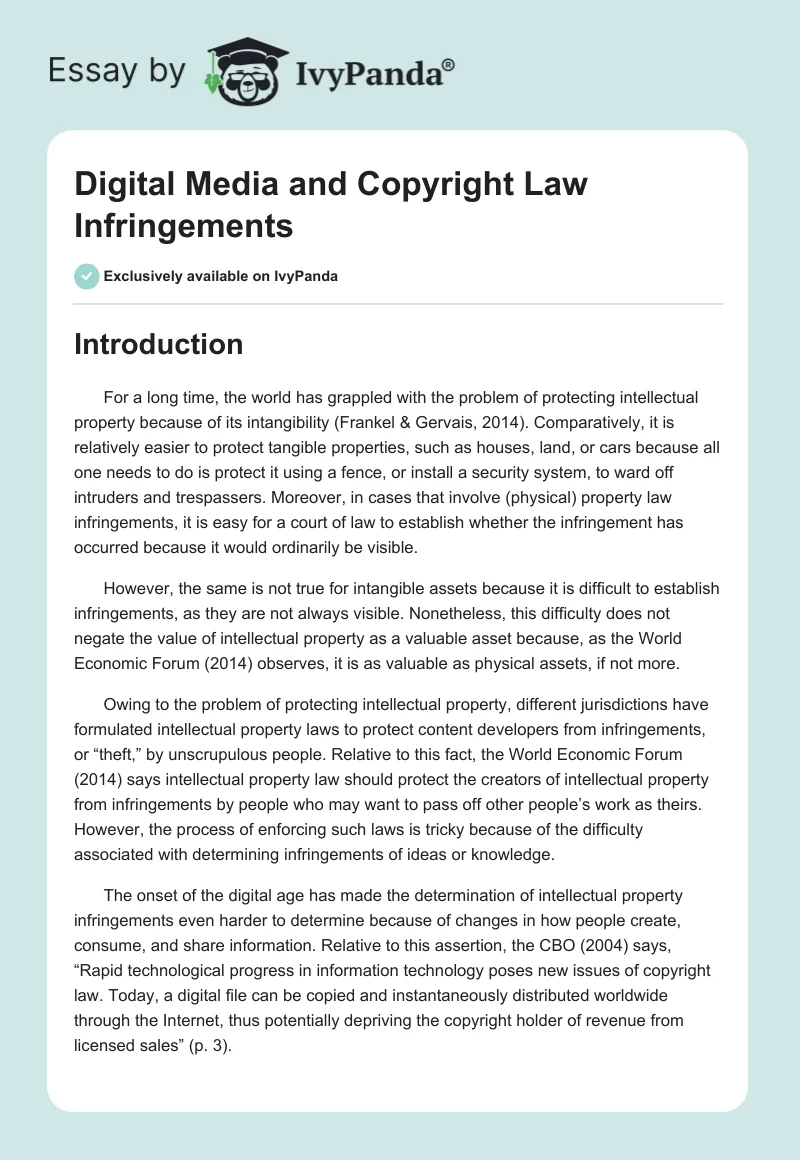Digital Media and Copyright Law Infringements. Page 1