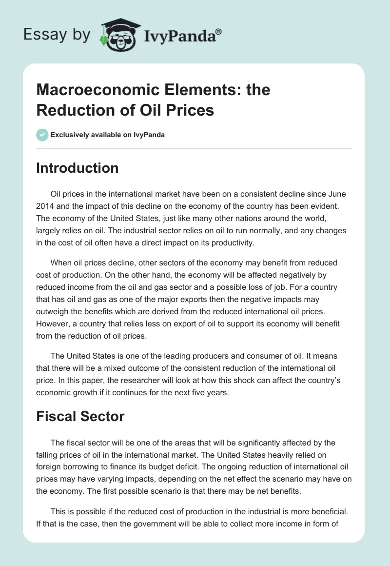 Macroeconomic Elements: the Reduction of Oil Prices. Page 1