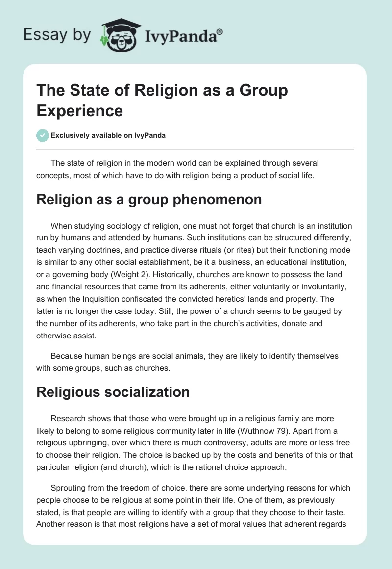 The State of Religion as a Group Experience. Page 1