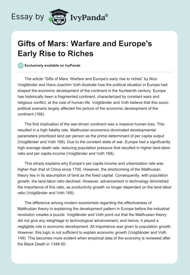Gifts of Mars: Warfare and Europe's Early Rise to Riches. Page 1