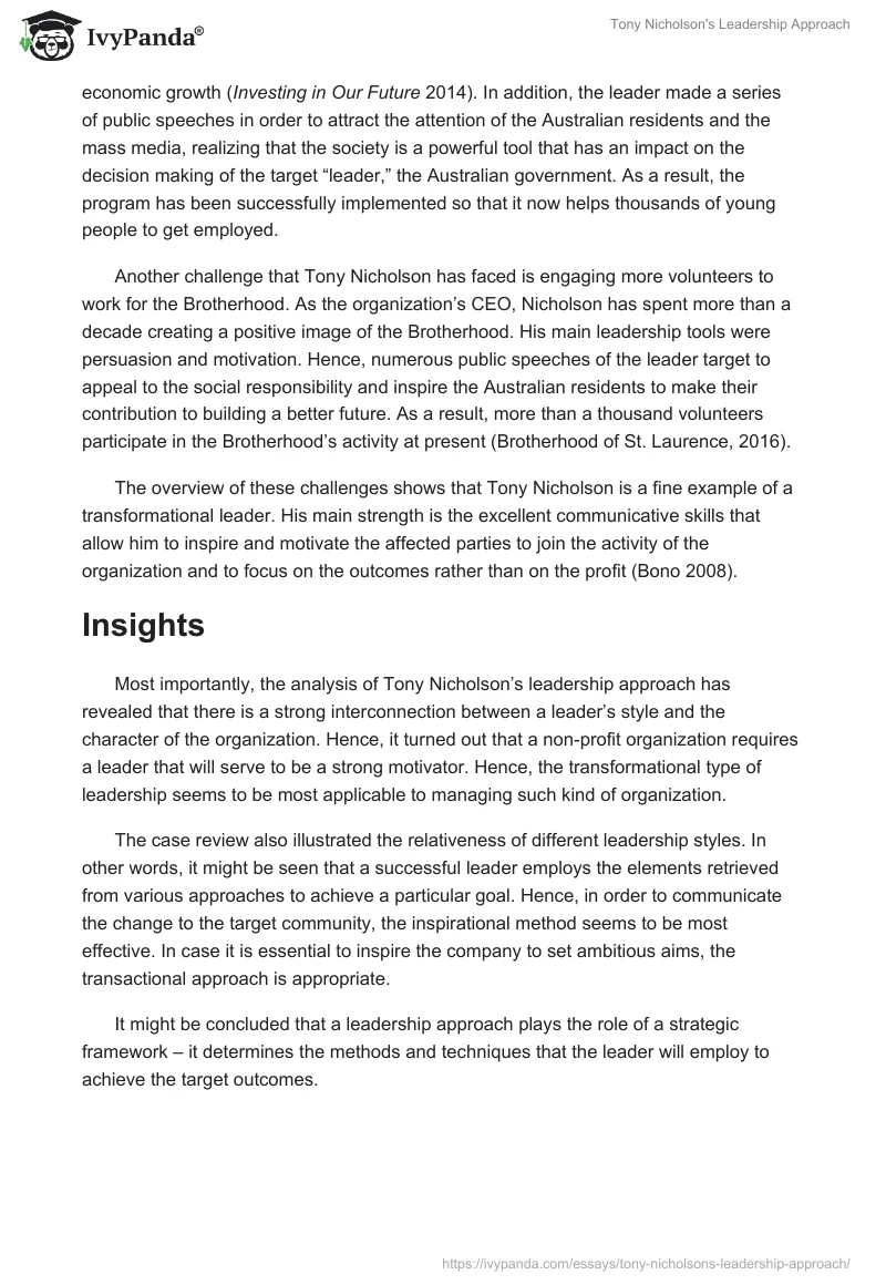 Tony Nicholson's Leadership Approach. Page 4