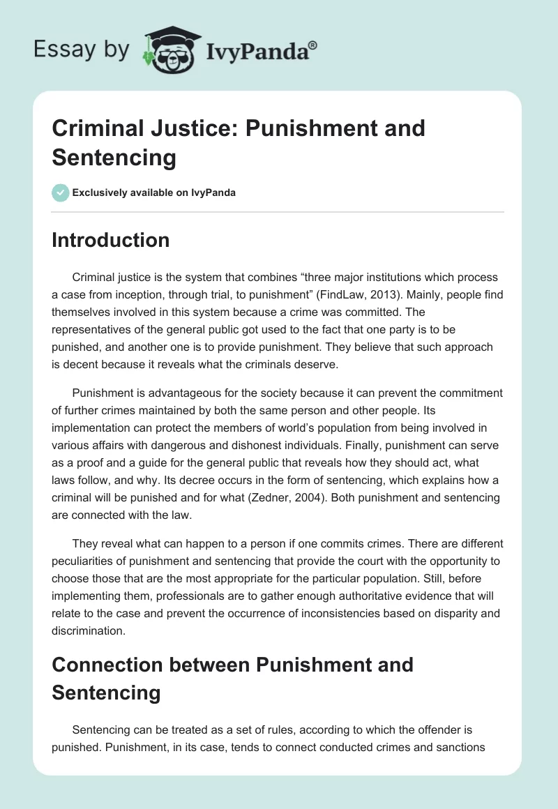 Criminal Justice: Punishment and Sentencing. Page 1
