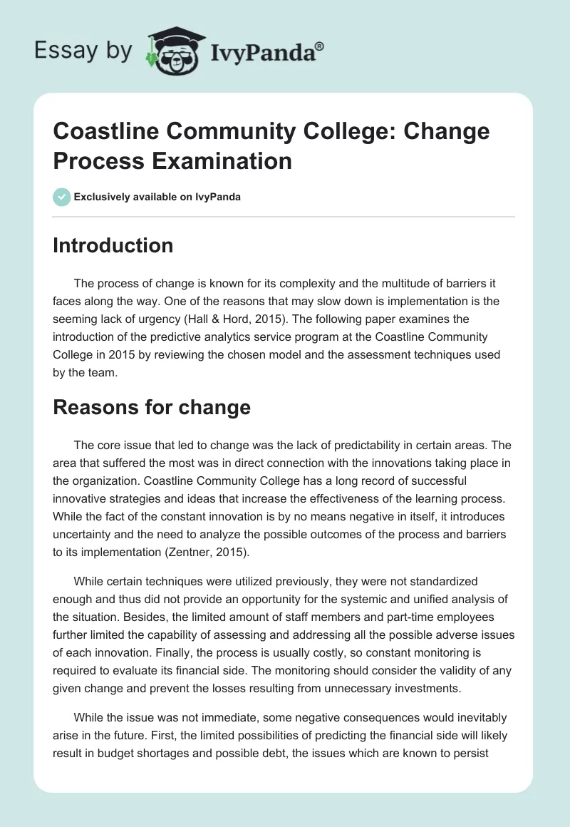 Coastline Community College: Change Process Examination. Page 1