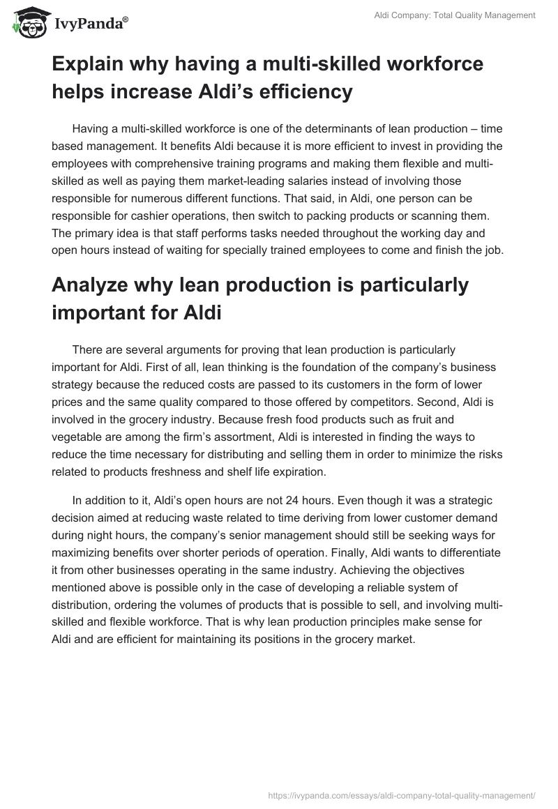 Aldi Company: Total Quality Management. Page 2